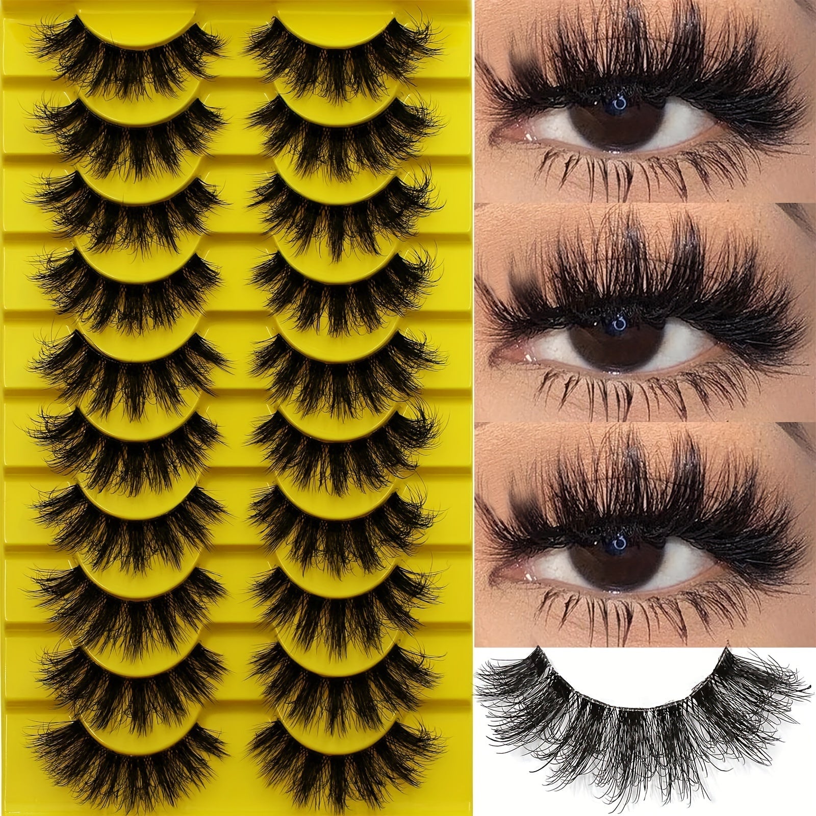 3D Russian Strip False Eyelashes - 10 Pairs Fluffy Dramatic Lashes JUST FIT IN