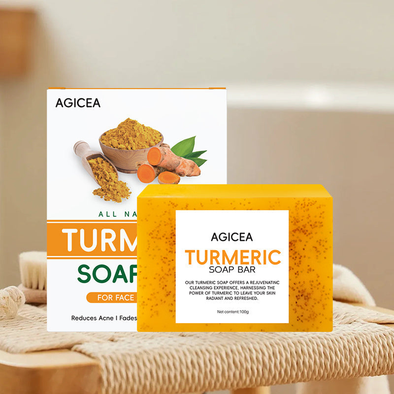 Turmeric & Kojic Acid Brightening Soap Bar Set - Natural Dark Spot Reducer & Acne Care (4 Bars + Soap Saver Bags) JUST FIT IN