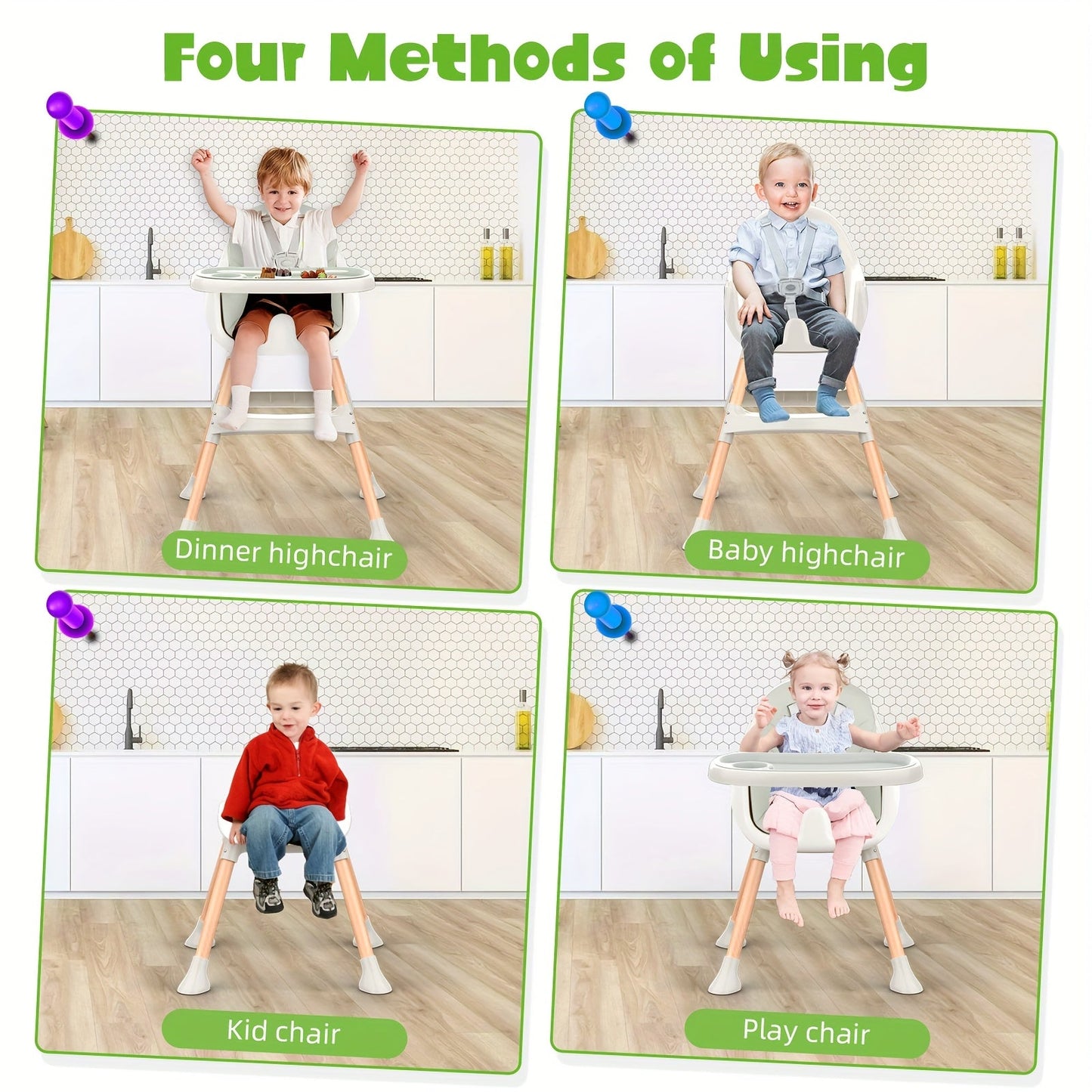 Modern Portable Baby High Chair - Adjustable Height with Double Tray JUST FIT IN