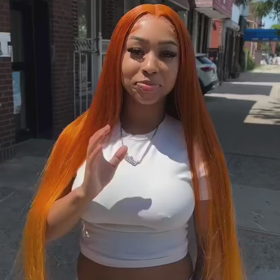 13x6 HD Lace Frontal Wig - 30-40 Inch Orange Ginger Bone Straight Human Hair | JUST FIT IN JUST FIT IN