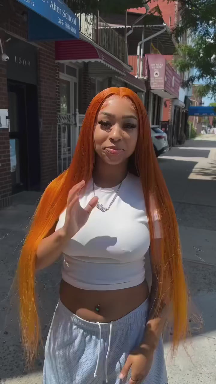 13x6 HD Lace Frontal Wig - 30-40 Inch Orange Ginger Bone Straight Human Hair | JUST FIT IN JUST FIT IN