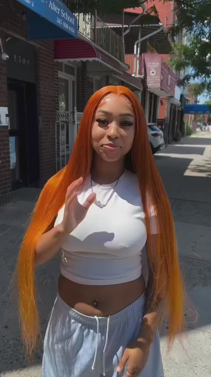 13x6 HD Lace Frontal Wig - 30-40 Inch Orange Ginger Bone Straight Human Hair | JUST FIT IN JUST FIT IN