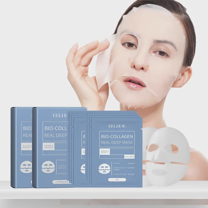 Bio-Collagen Deep Hydrating Facial Sheet Mask - 1pc/4pcs Pack with Hyaluronic Acid JUST FIT IN